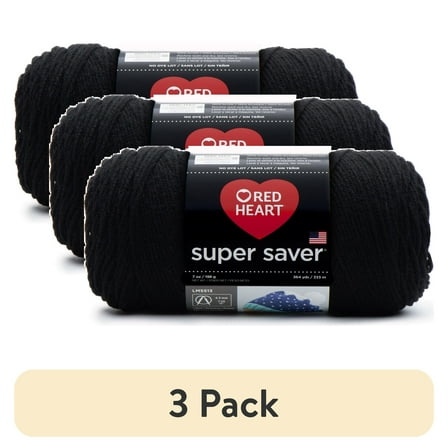 (3 pack) Red Heart® Super Saver® 4 Medium Acrylic Yarn, Black 7oz/198g, 364 Yards