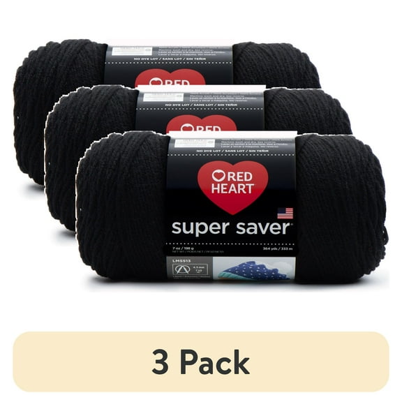 (3 pack) Red Heart® Super Saver® 4 Medium Acrylic Yarn, Black 7oz/198g, 364 Yards