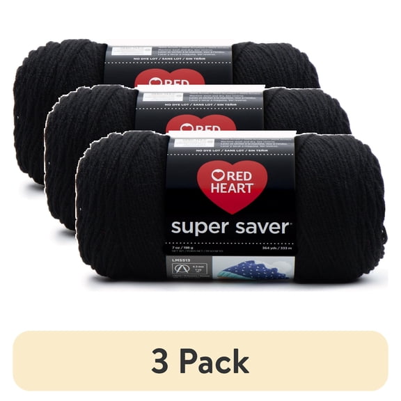 (3 pack) Red Heart® Super Saver® 4 Medium Acrylic Yarn, Black 7oz/198g, 364 Yards