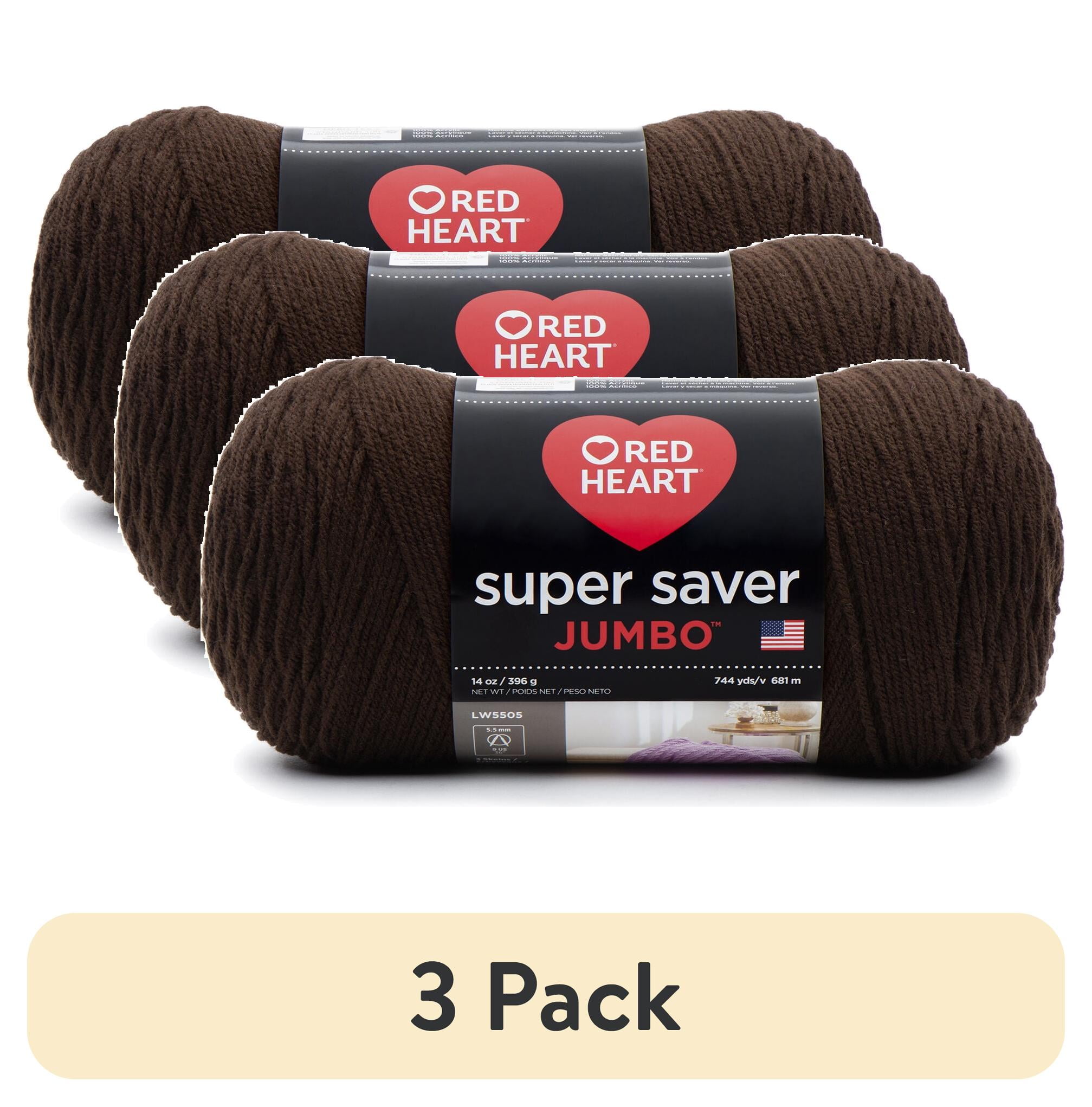(3 pack) Red Heart Super Saver Jumbo Medium Acrylic Coffee Yarn, 744 yd
