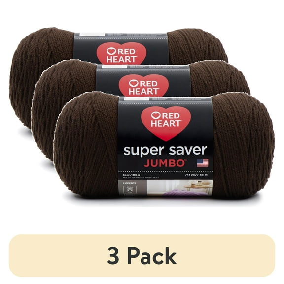 (3 pack) Red Heart Super Saver Jumbo Medium Acrylic Coffee Yarn, 744 yd