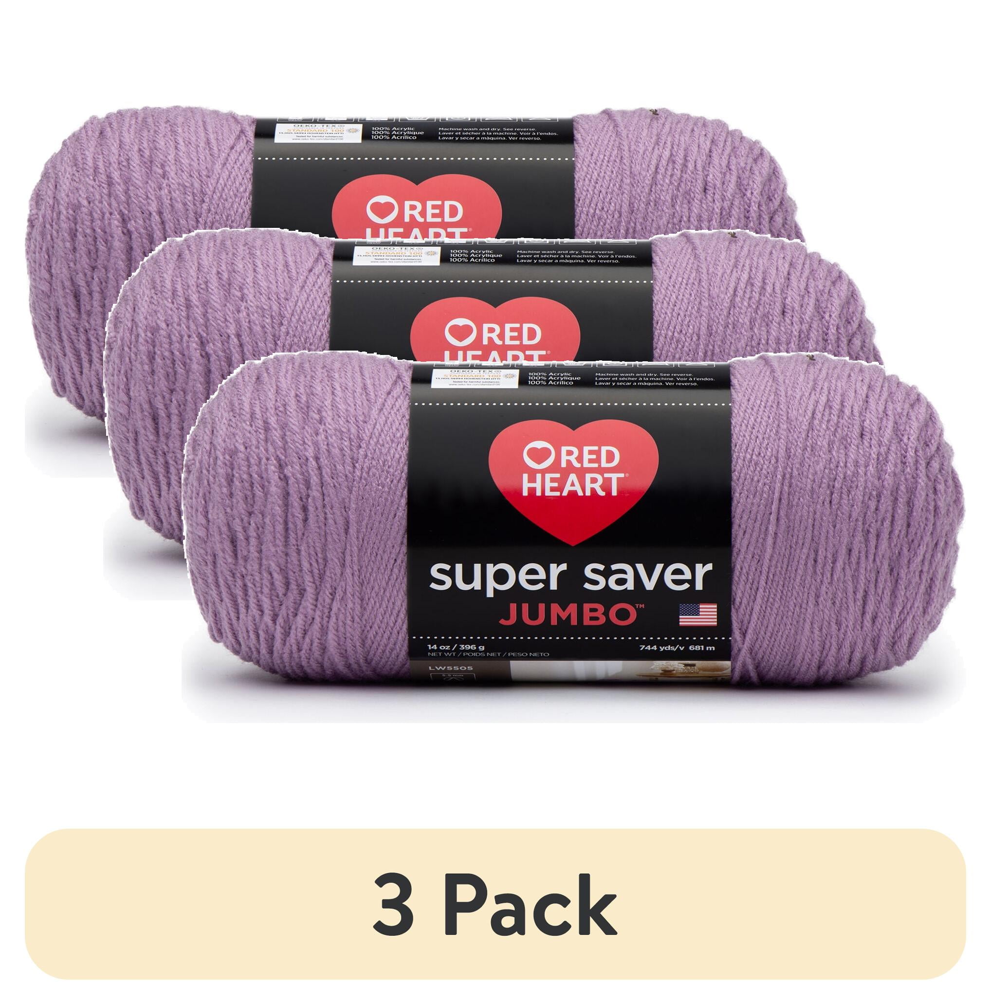 (3 pack) Red Heart Super Saver Jumbo #4 Medium Acrylic Yarn, Orchid 14oz/396g, 744 Yards
