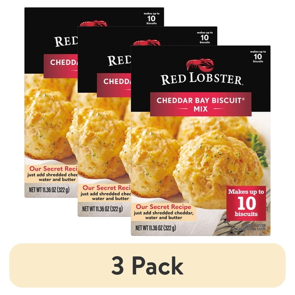 (3 pack) Red Lobster Cheddar Bay Biscuit Mix, Garlic Herb Seasoning Included, Cheddar Biscuit Mix, 11.36 Oz Box