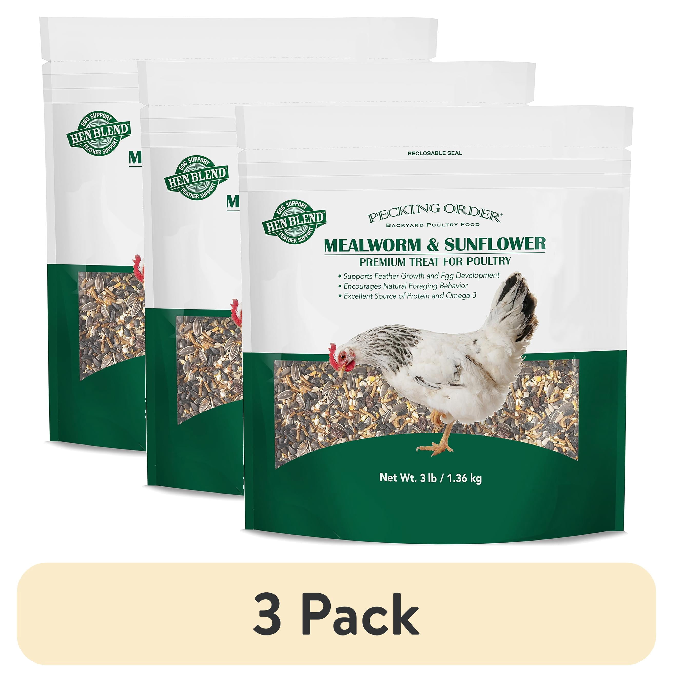 (3 pack) Red River Commodities Pecking Order Mealworm & Sunflower Chicken Treat; 3 lb. Bag