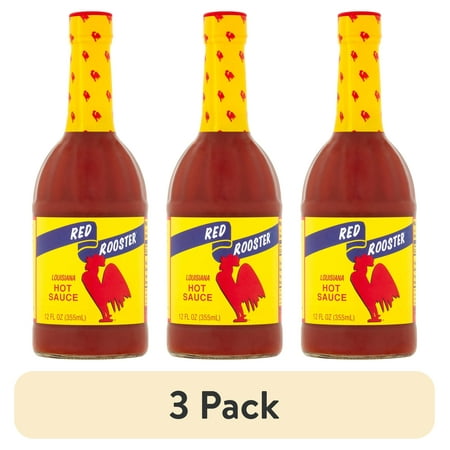 (3 pack) Red Rooster Hot Sauce, Shelf- Stable, 12 fl oz Bottle