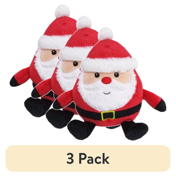 (3 pack) Red Santa Child's Plush Toy, 6.5", by Holiday Time