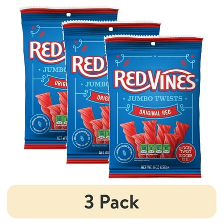 (3 pack) Red Vines Jumbo Twists, Original Red Candy, 8oz Bag