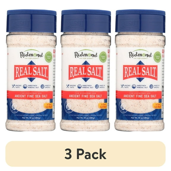 (3 pack) Redmond Real Unrefined Sea Salt, Fine, 10 oz Shaker