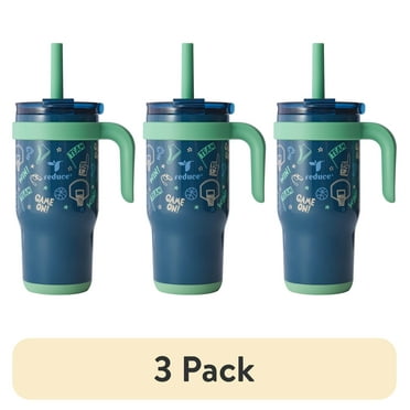 (3 pack) Reduce Coldee Kids Tumbler with Spill-Proof Straw & Handle. Insulated Stainless Steel 18 oz, Game on