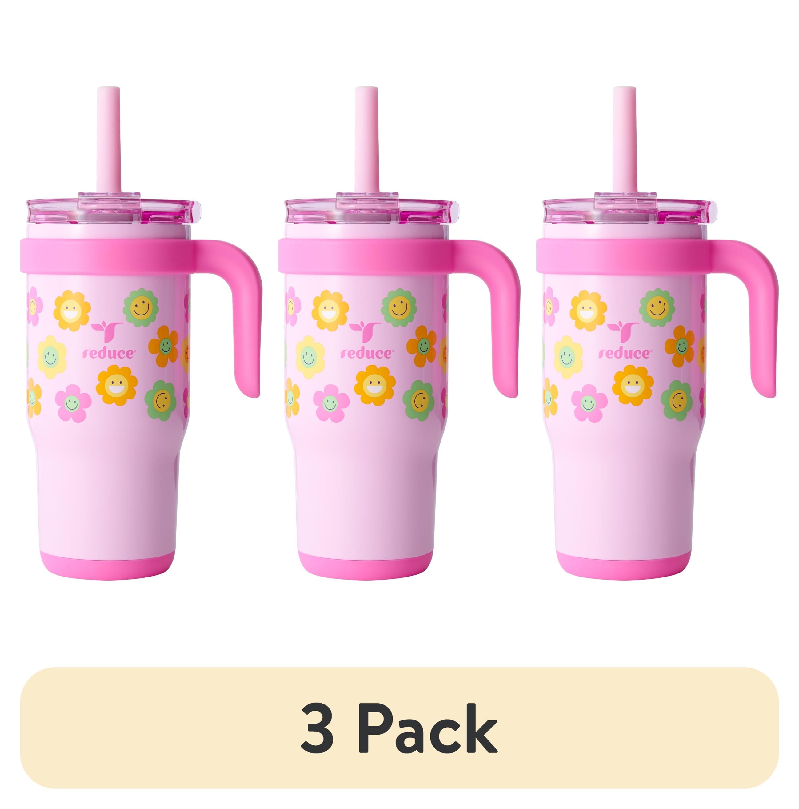 (3 pack) Reduce Coldee Kids Insulated Tumbler with Straw, 18oz Stainless Steel Spill-Proof Cup with Handle, Smiles