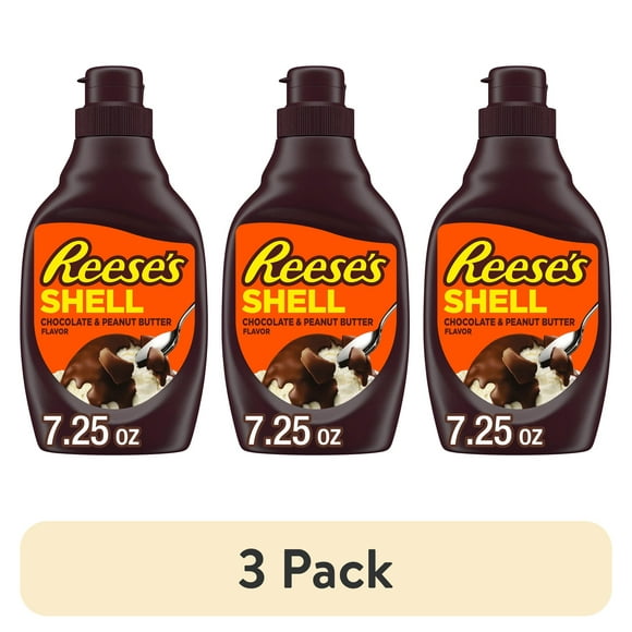 (3 pack) Reese's Chocolate Peanut Butter Shell Topping, Bottle 7.25 oz