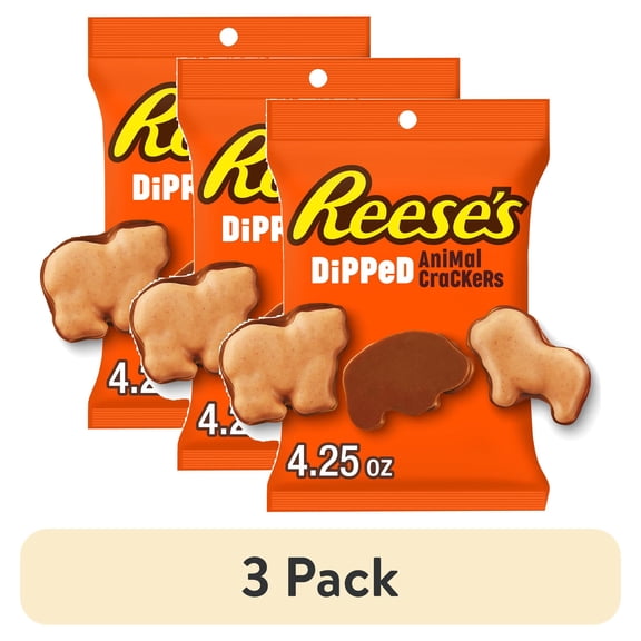 (3 pack) Reese's Chocolate and Peanut Butter Candy Dipped Animal Crackers, Bag 4.25 oz