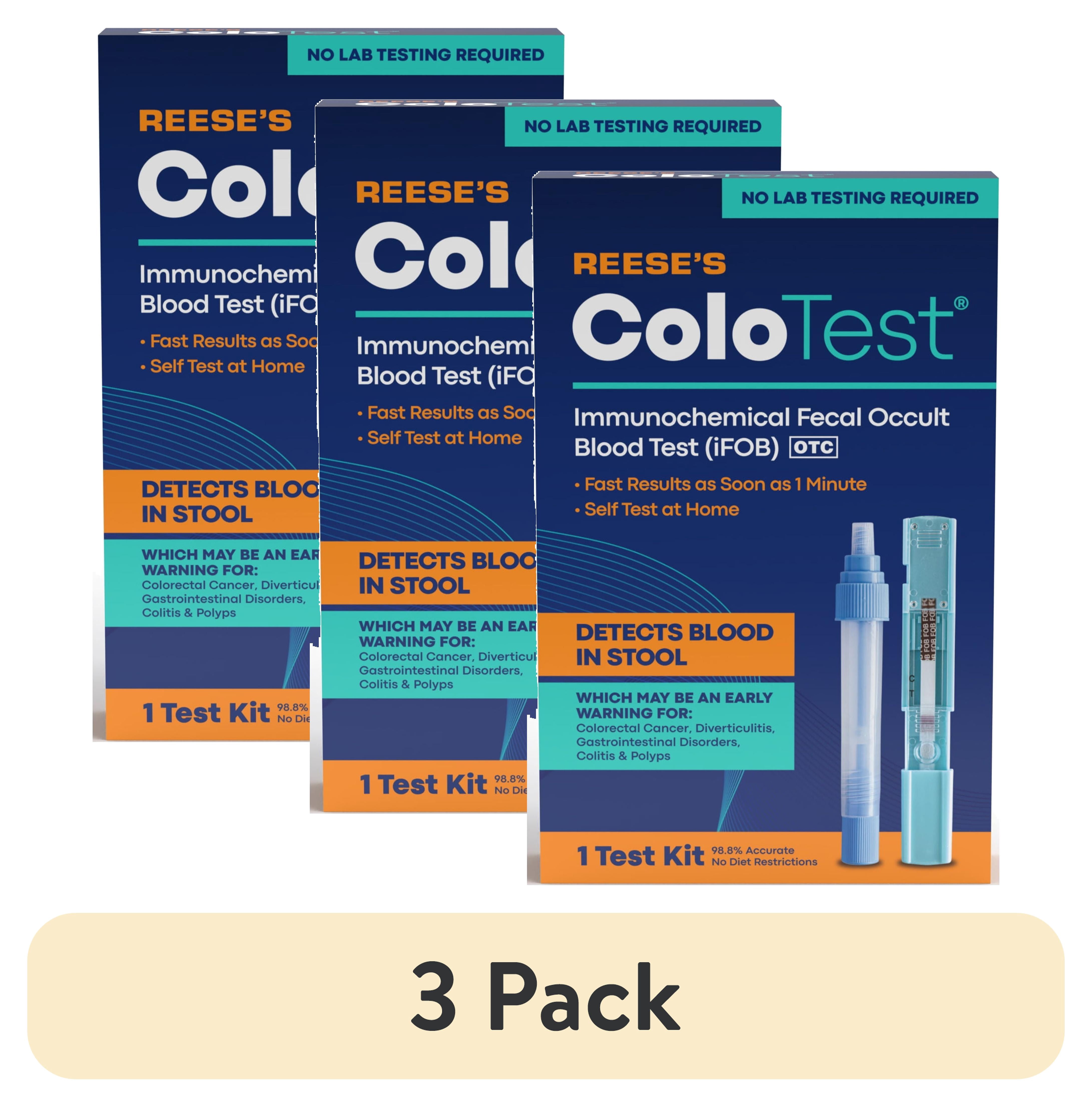 (3 pack) Reese’s ColoTest® At-Home Colon Cancer Screening iFOB FIT Test with Results as Soon as 1 Minute