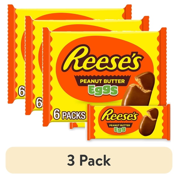 (3 pack) Reese's Milk Chocolate Peanut Butter Eggs Easter Candy Basket Stuffers, Packs 1.2 oz, 6 Count