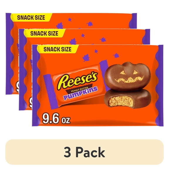 (3 pack) Reese's Milk Chocolate Snack Size Peanut Butter Pumpkins Halloween Candy, Bag 9.6 oz
