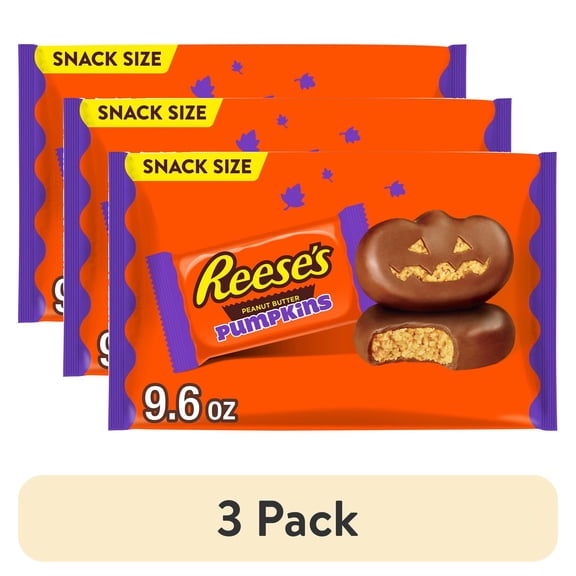 (3 pack) REESE'S Milk Chocolate Snack Size Peanut Butter Pumpkins, Halloween Candy Bag, 9.6 oz