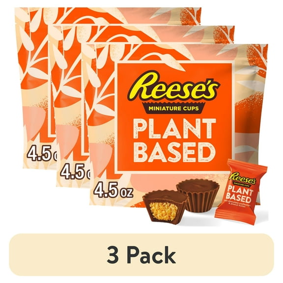 (3 pack) Reese's Miniatures Plant Based Oat Chocolate Confection Peanut Butter Cups Candy, Bag 4.5 oz