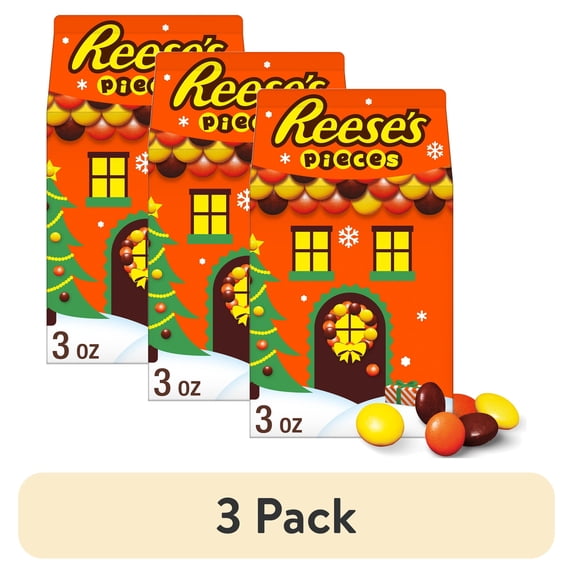 (3 pack) Reese's Pieces Peanut Butter in a Crunchy Shell Christmas Candy Stocking Stuffers, Carton 3 oz