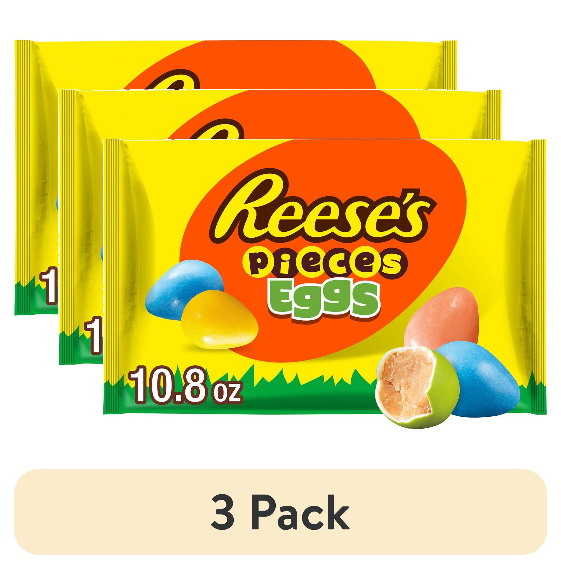 (3 pack) REESE'S PIECES Peanut Butter in a Crunchy Shell Eggs, Easter Candy Bag, 10.8 oz