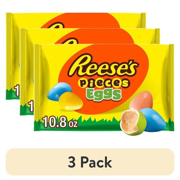 (3 pack) REESE'S PIECES Peanut Butter in a Crunchy Shell Eggs, Easter Candy Bag, 10.8 oz