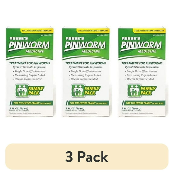 (3 pack) Reeses Pinworm Medicine Liquid for Entire Family, Full Prescription Strength, 2 Oz
