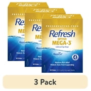 3 pack Refresh Optive Mega-3 Lubricant Eye Drops Preservative-Free Artificial Tears, 0.4 ml, 30 Count