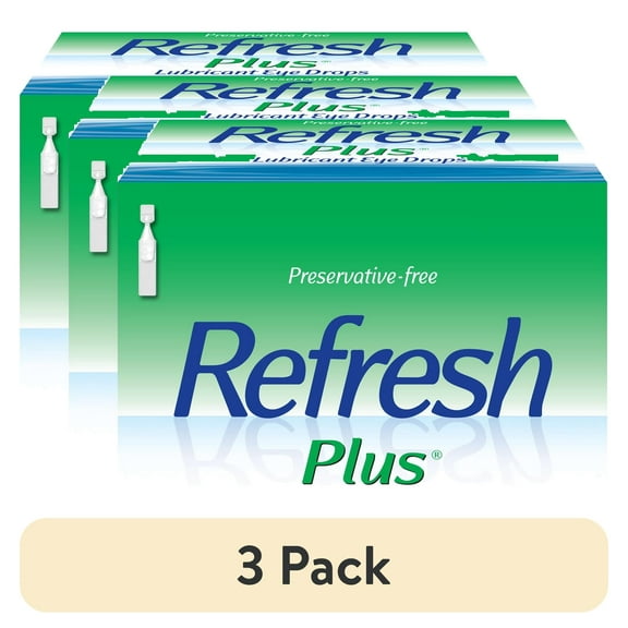 (3 pack) Refresh Plus Lubricant Eye Drops Preservative-Free Artificial Tears, 0.4 ml, 30 Count