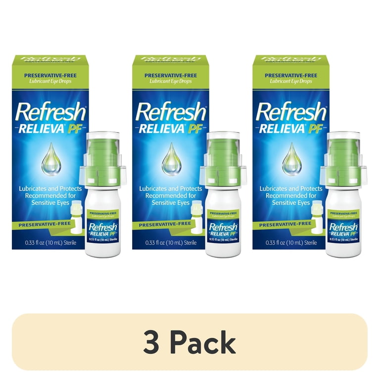 3 pack) Refresh Relieva PF Preservative-Free Artificial Tears Lubricant Eye  Drops, 10 ml