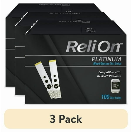 (3 pack) ReliOn Platinum Blood Glucose Test Strips, 100 Count