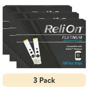 3 pack ReliOn Platinum Blood Glucose Test Strips, 100 Count   Diabetes Test Strips, for ReliOn Platinum Meters