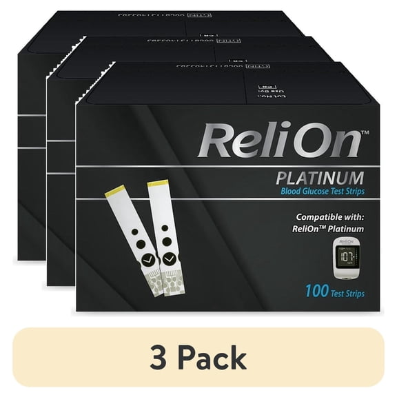 (3 pack) ReliOn Platinum Blood Glucose Test Strips, 100 Count  Diabetes Test Strips, for ReliOn Platinum Meters
