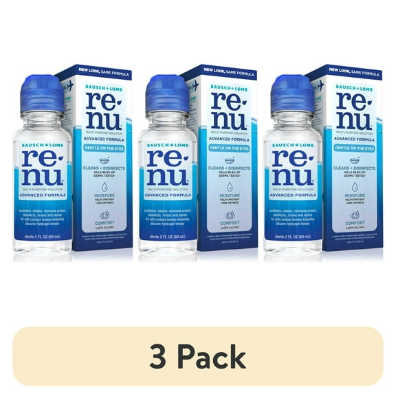 (3 pack) Renu Contact Lens Solution, Advanced Formula Triple Disinfectant Contact Cleaning SolutionFrom Bausch + Lomb 2 fl oz (60 mL)