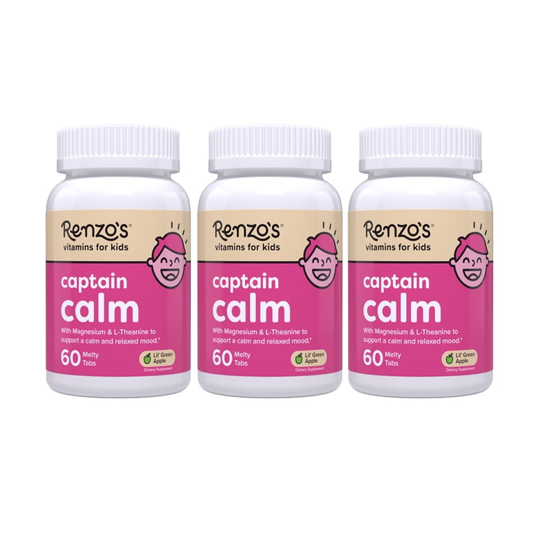 glutathione kids supplement 3 pack) Renzo's Captain Calm Magnesium for with L-Theanine, Sugar-Free, Vegan Melty Tabs, 60 Count bpc-157 cycle length typical Supplements + Pantry Goods Item Volume::11.8 Fluid Ounce