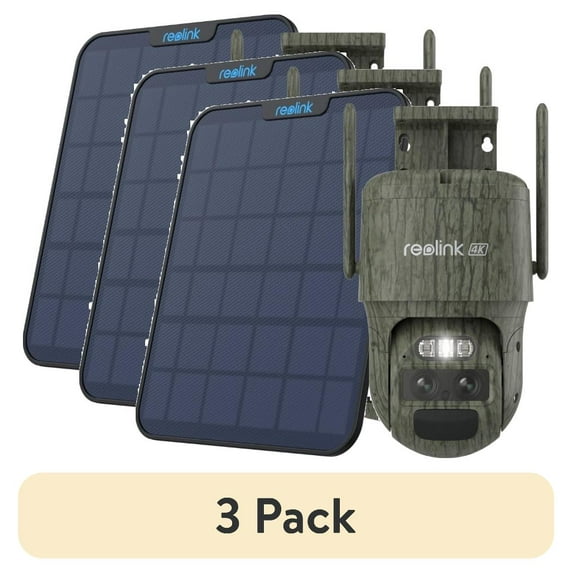 (3 pack) Reolink 4K TrackMix 4G LTE Dual-Lens Battery/Solar Security Camera 8MP Motion Detect Auto-Zoom Track
