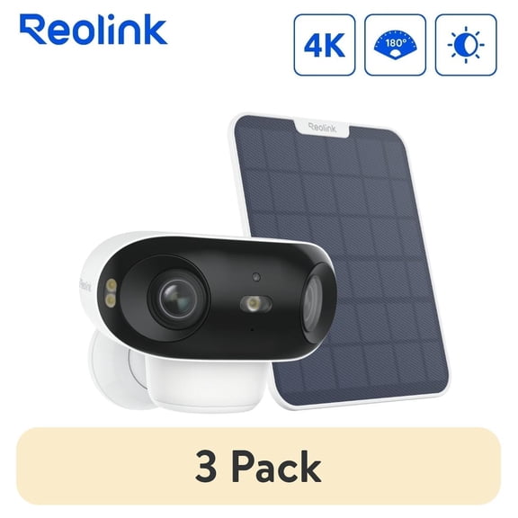 (3 pack) Reolink Argus 4 Pro 4K 8MP Battery Wi-Fi Solar Security Camera, Full Color Night Vision, AI Detection, 2-Way Audio