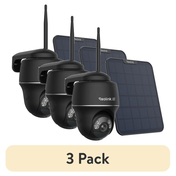 (3 pack) Reolink Argus PT Ultra 4K 8MP WiFi Battery/Solar Black Security Camera with Smart Detection, Color Night Vision, Auto-Tracking, Wireless Outdoor 360° Surveillance Camera