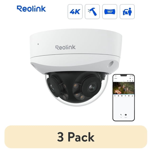 (3 pack) Reolink Duo 2V PoE 4K 8MP Dual-Lens 180 Outdoor Spotlight Camera, Color Night Vision, IK10, IP67, Smart Detection