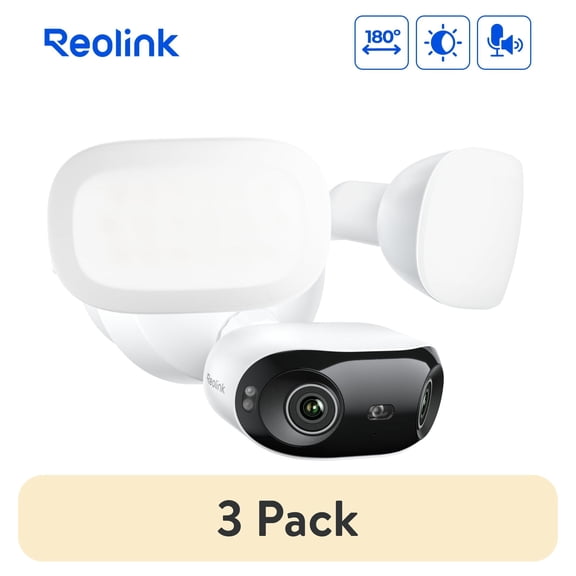 (3 pack) Reolink Elite Floodlight WiFi 4K 8MP 180° Panoramic Floodlight Security Camera, 3000-Lumen Dimmable Lights, Local AI Detection & Video Search, WiFi 6, 24/7 Recording, Hardwired, No Subscription