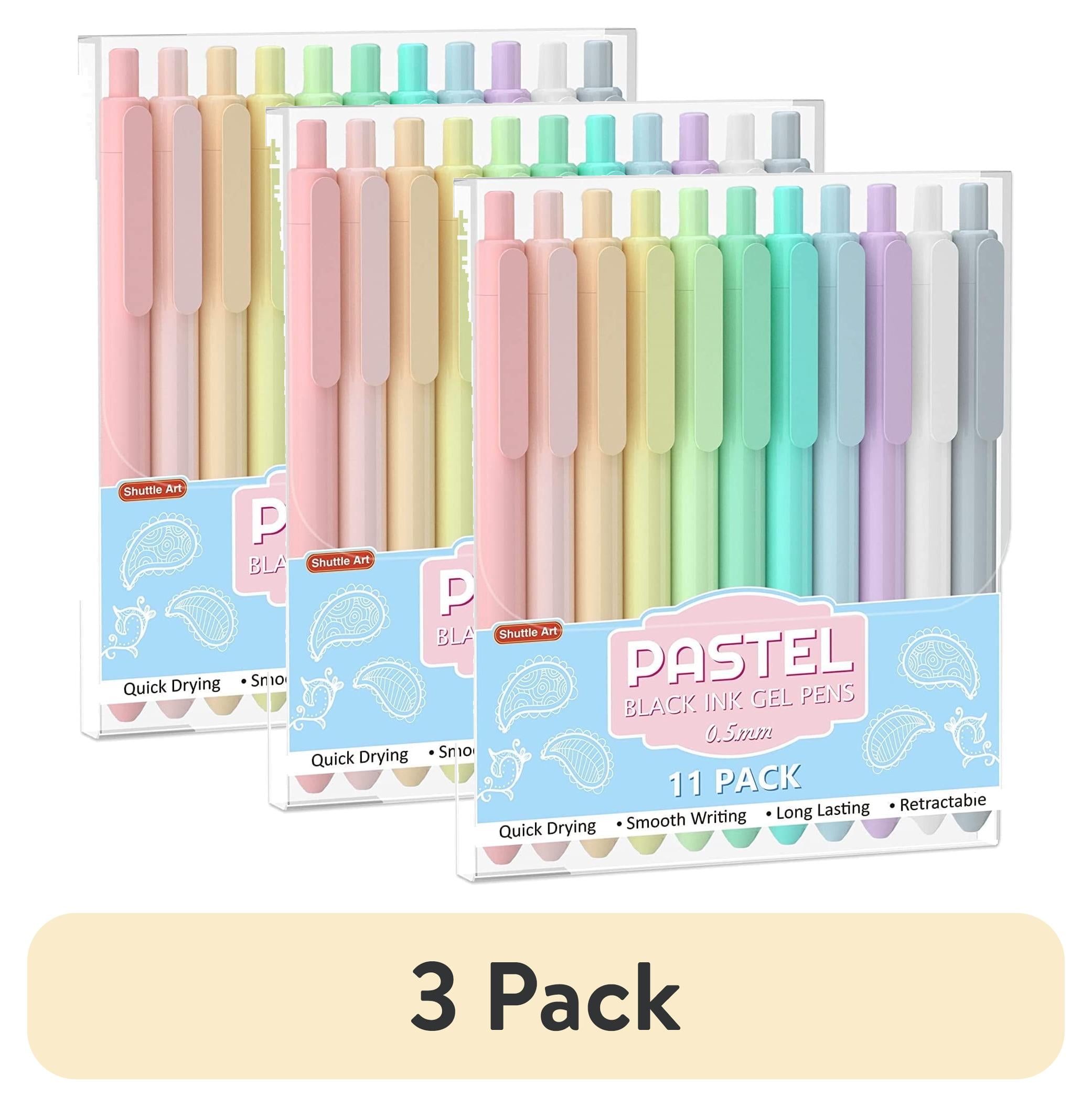 (3 pack) Retractable Pastel Gel Ink Pens, Shuttle Art 11 Pack Black Ink Pens, Cute Pens 0.5mm Fine Point for Writing Journaling Taking Notes