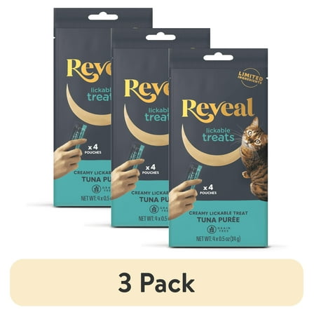 (3 pack) Reveal Pet Food, Natural Wet Cat Food, Tuna Puree Treat 0.5 oz Pouch