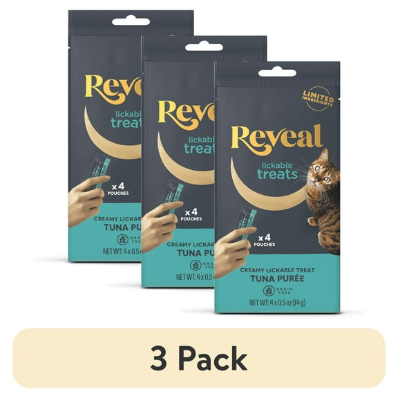 (3 pack) Reveal Pet Food, Natural Wet Cat Food, Tuna Puree Treat 0.5 oz Pouch