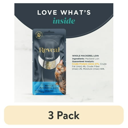 (3 pack) Reveal Pet Food Natural Cat Treats Whole Mackerel Loin 1.06oz