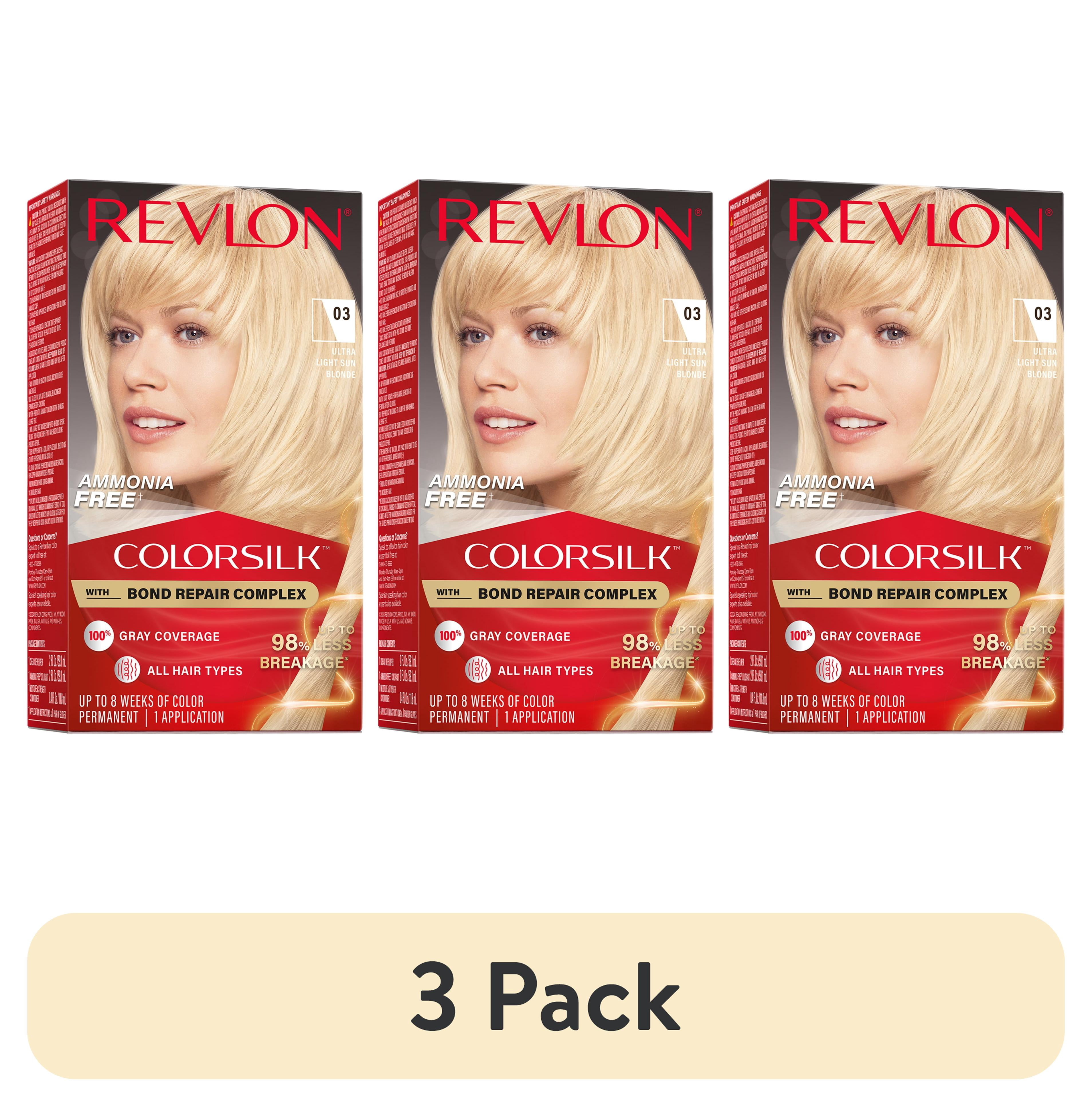 (3 pack) Revlon ColorSilk Permanent Hair Color, Bond Repair Complex, 03 Ultra Light Sun Blonde, 1 pack