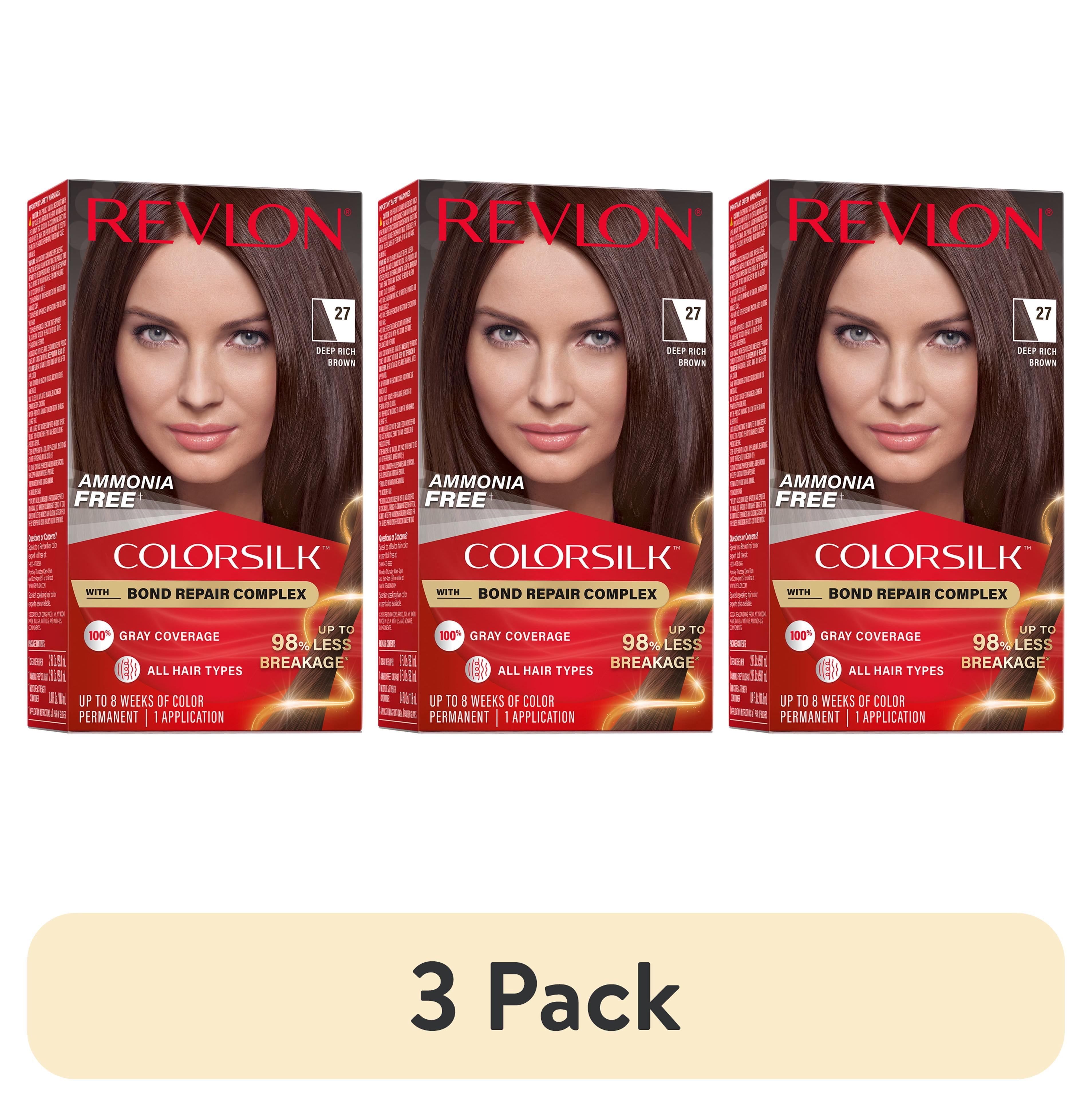 (3 pack) Revlon ColorSilk Permanent Hair Color, Bond Repair Complex, 27 Deep Rich Brown, 1 pack