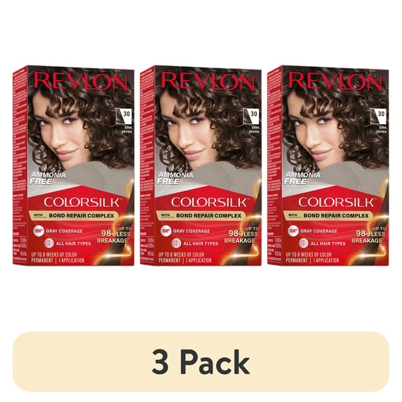 (3 pack) Revlon ColorSilk Permanent Hair Color, Bond Repair Complex, 30 Dark Brown, 1 pack