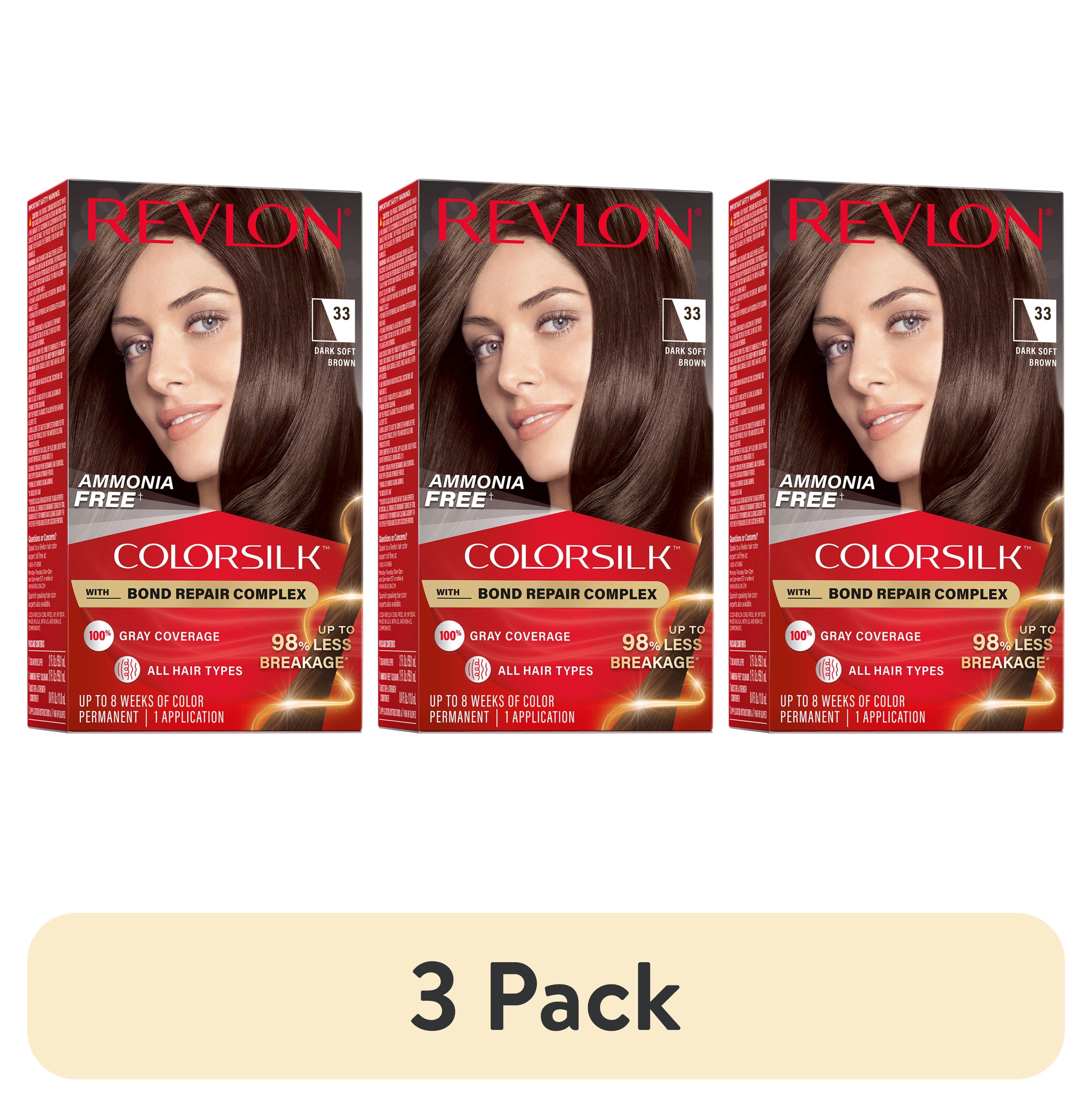 (3 pack) Revlon ColorSilk Permanent Hair Color, Bond Repair Complex, 33 Dark Soft Brown, 1 pack