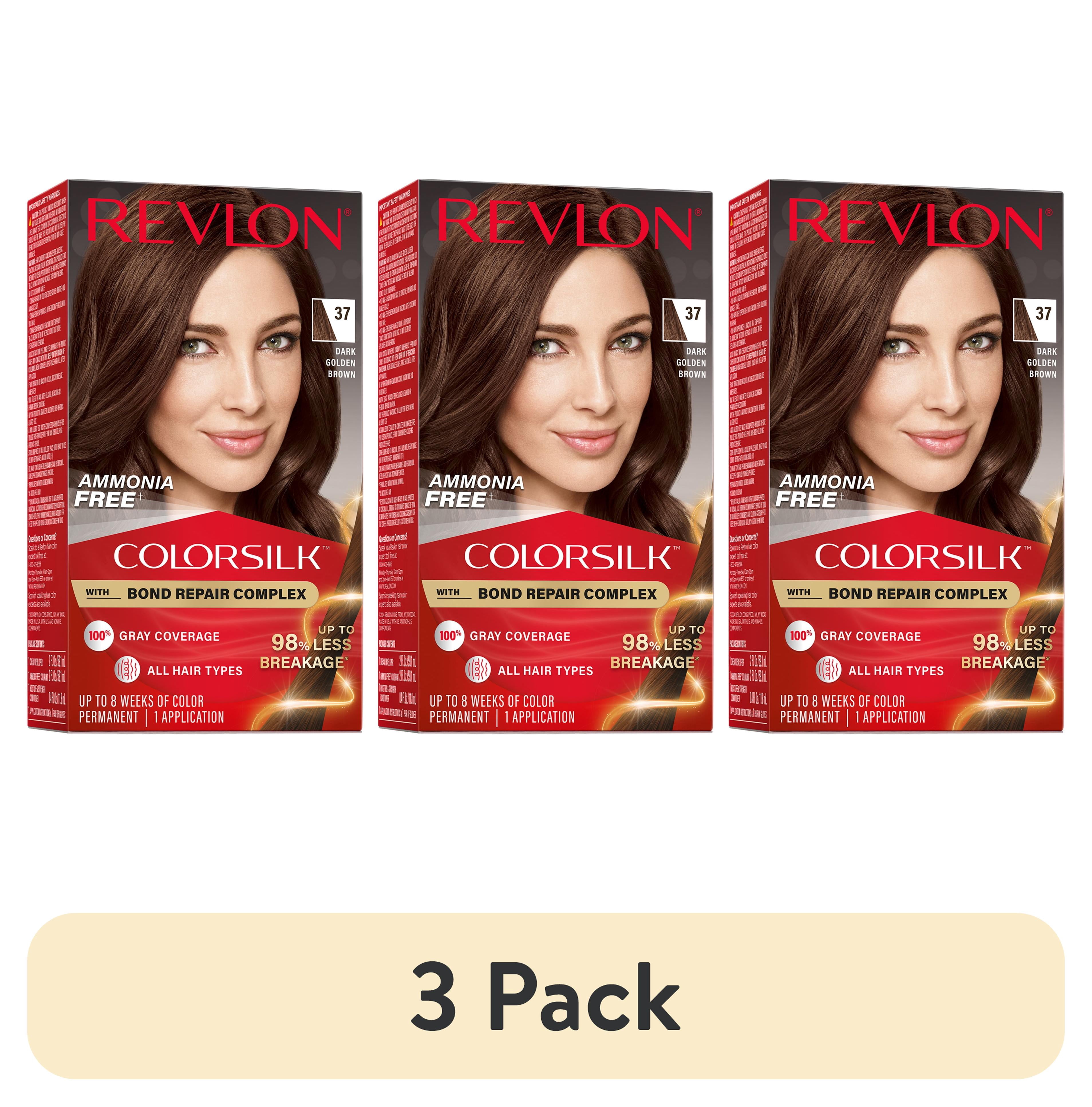 (3 pack) Revlon ColorSilk Permanent Hair Color, Bond Repair Complex, 37 Dark Golden Brown, 1 pack