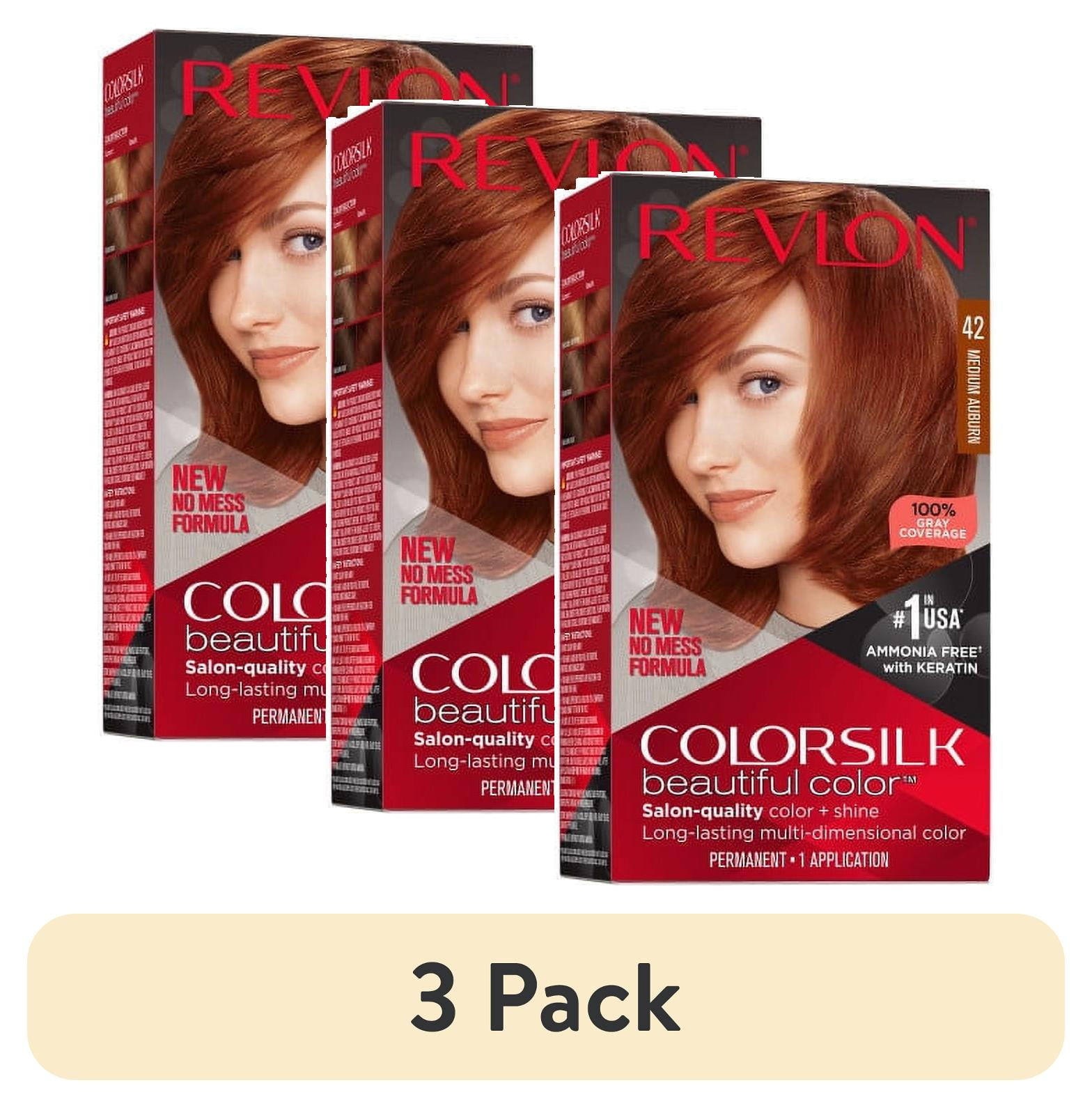 (3 pack) Revlon ColorSilk Permanent Hair Color, Bond Repair Complex, 42 Medium Auburn, 1 pack  (图1)