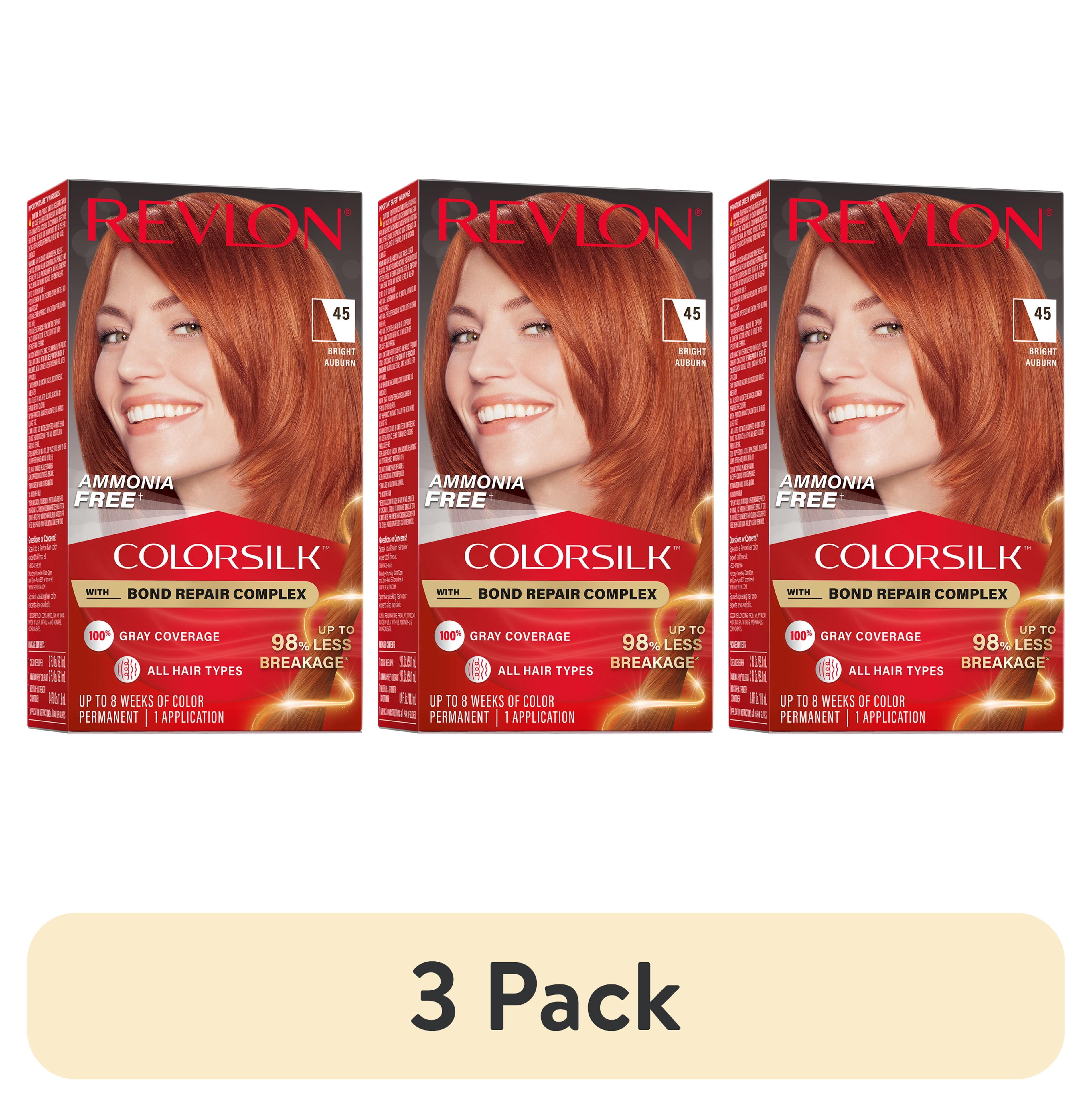 (3 pack) Revlon ColorSilk Permanent Hair Color, Bond Repair Complex, 45 Bright Auburn, 1 pack
