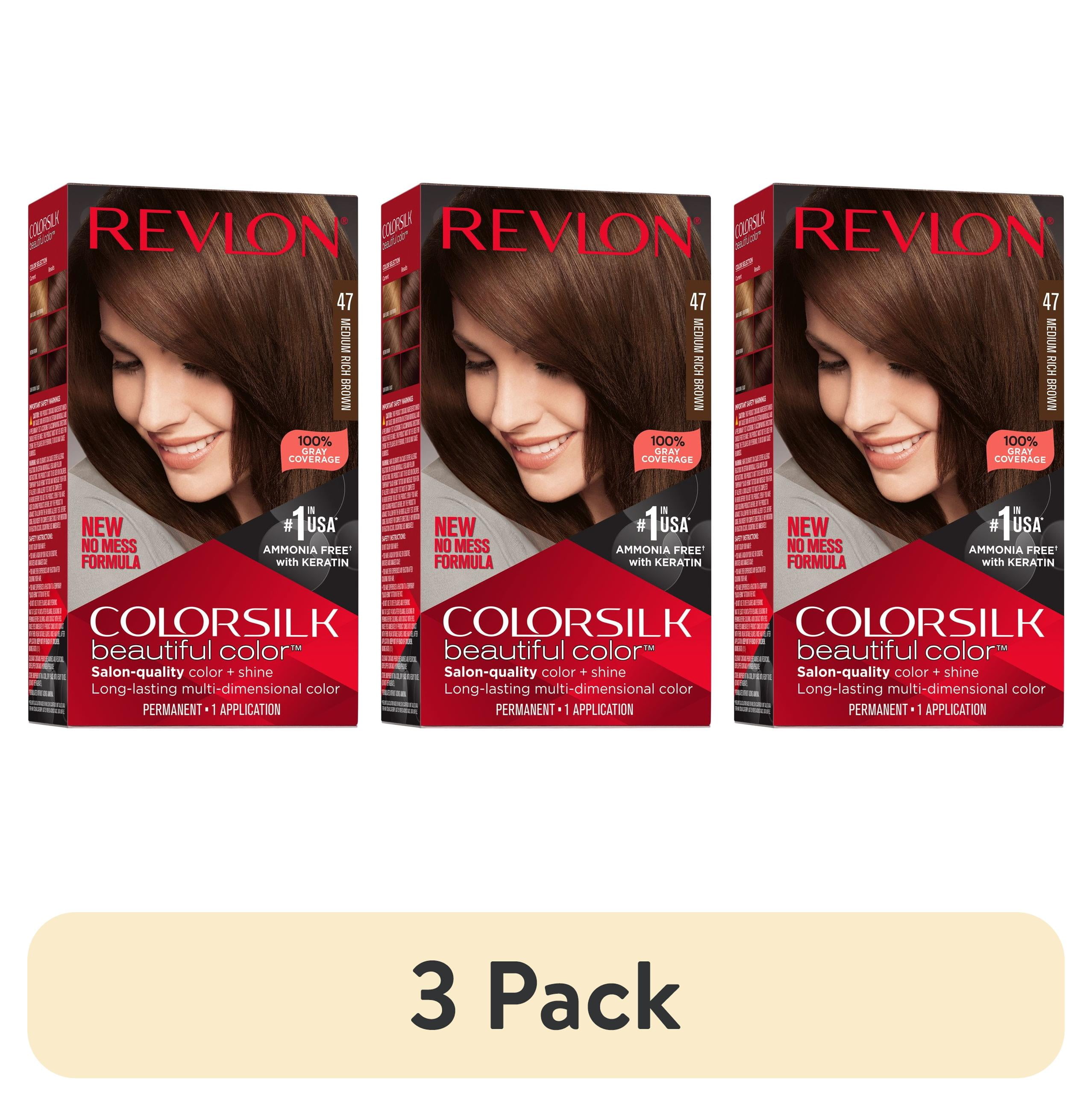 (3 pack) Revlon ColorSilk Permanent Hair Color, Bond Repair Complex, 47 Medium Rich Brown, 1 pack  (图1)